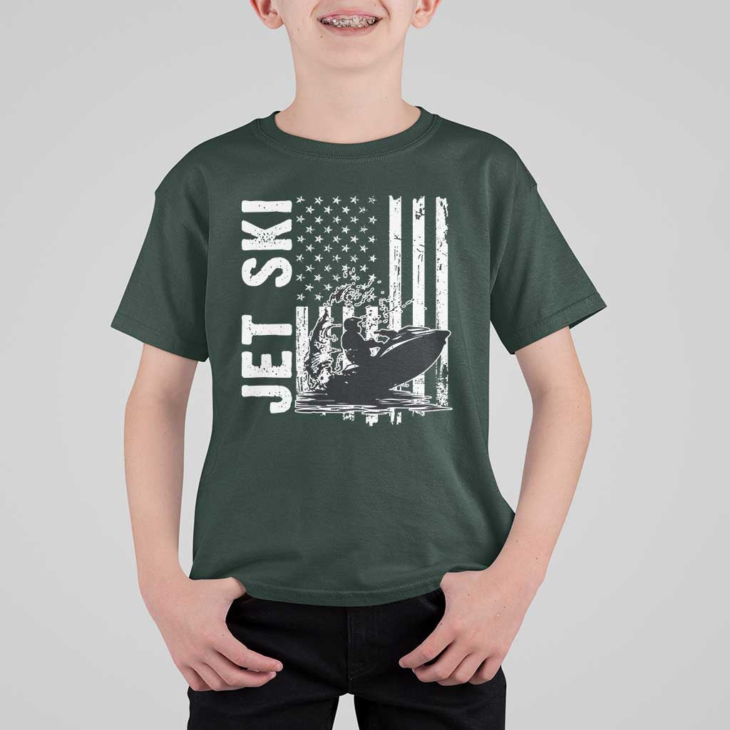 Jet Ski Lover T Shirt For Kid Vintage Ski Rider American Flag Water Sport - Wonder Print Shop
