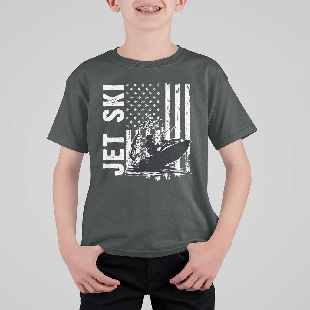 Jet Ski Lover T Shirt For Kid Vintage Ski Rider American Flag Water Sport - Wonder Print Shop