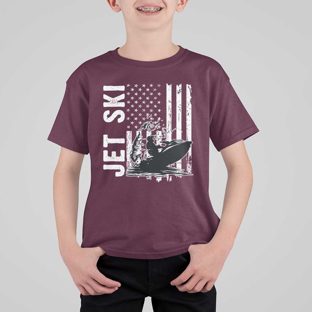 Jet Ski Lover T Shirt For Kid Vintage Ski Rider American Flag Water Sport - Wonder Print Shop