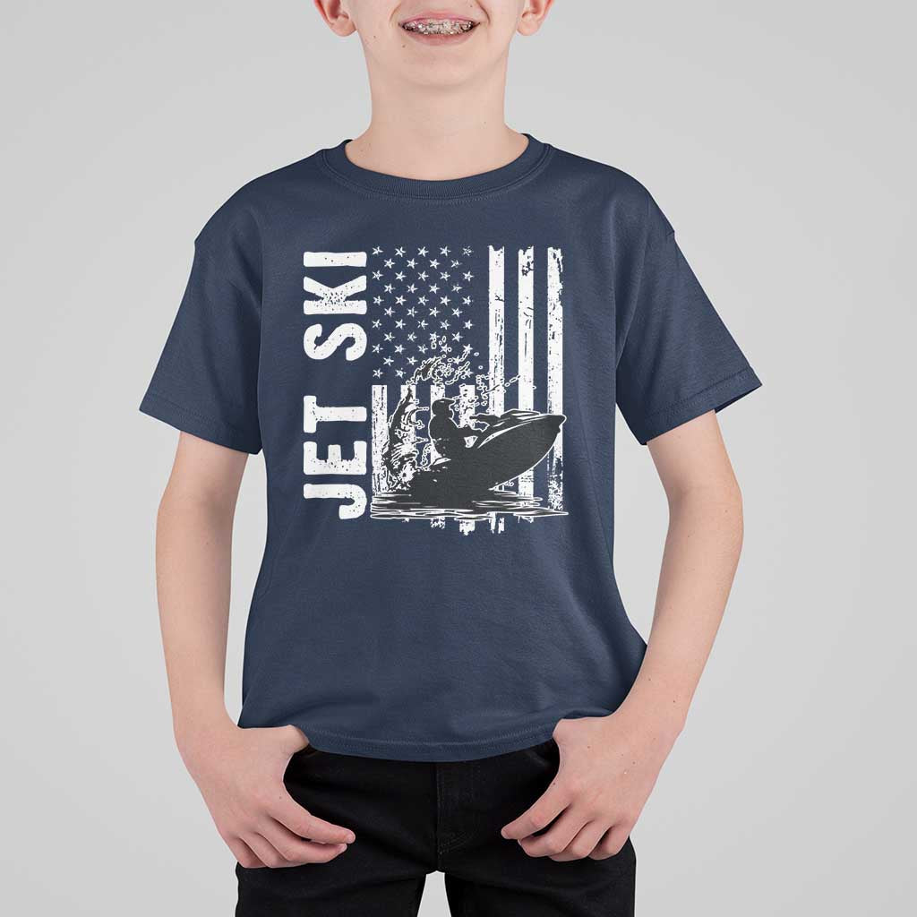 Jet Ski Lover T Shirt For Kid Vintage Ski Rider American Flag Water Sport - Wonder Print Shop