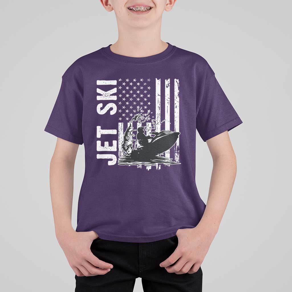 Jet Ski Lover T Shirt For Kid Vintage Ski Rider American Flag Water Sport - Wonder Print Shop