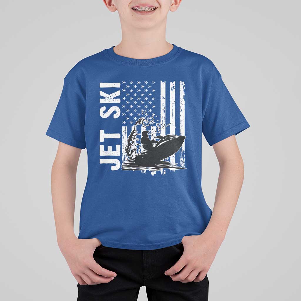 Jet Ski Lover T Shirt For Kid Vintage Ski Rider American Flag Water Sport - Wonder Print Shop