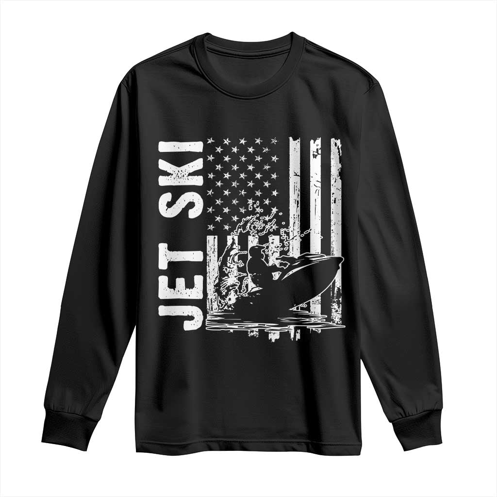 Jet Ski Lover Long Sleeve Shirt Vintage Ski Rider American Flag Water Sport - Wonder Print Shop