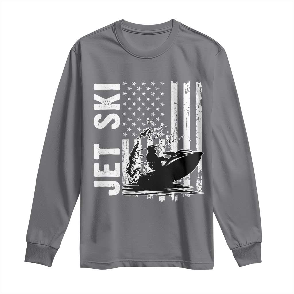 Jet Ski Lover Long Sleeve Shirt Vintage Ski Rider American Flag Water Sport - Wonder Print Shop