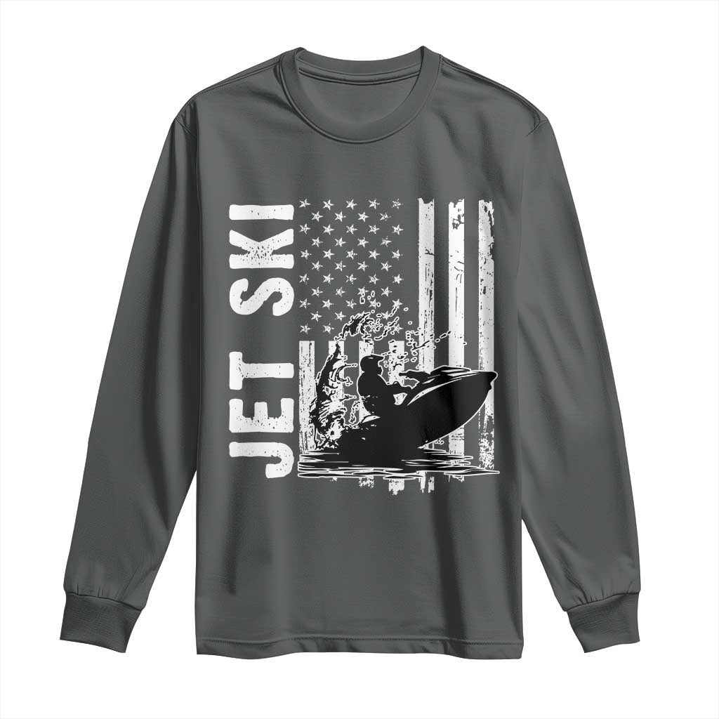 Jet Ski Lover Long Sleeve Shirt Vintage Ski Rider American Flag Water Sport - Wonder Print Shop