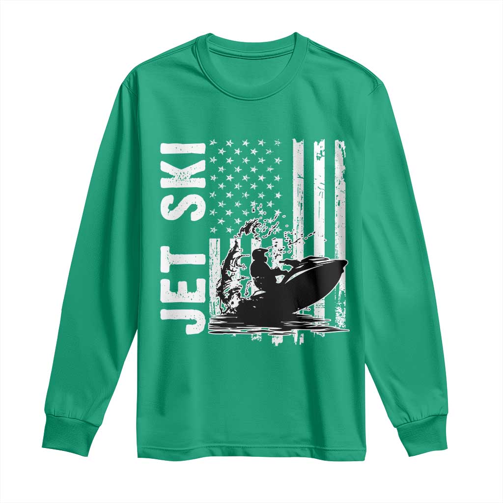 Jet Ski Lover Long Sleeve Shirt Vintage Ski Rider American Flag Water Sport - Wonder Print Shop