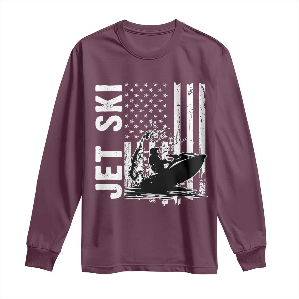 Jet Ski Lover Long Sleeve Shirt Vintage Ski Rider American Flag Water Sport - Wonder Print Shop