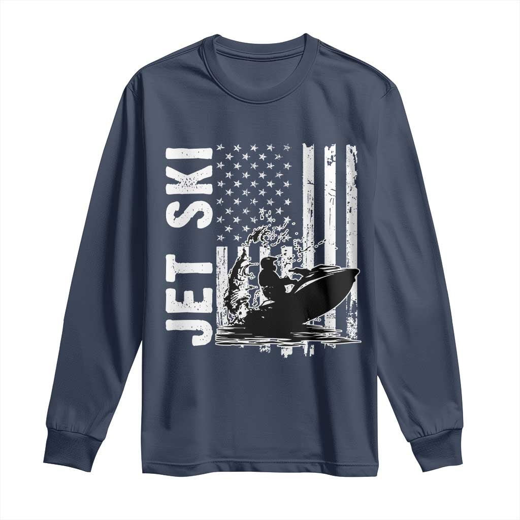Jet Ski Lover Long Sleeve Shirt Vintage Ski Rider American Flag Water Sport - Wonder Print Shop