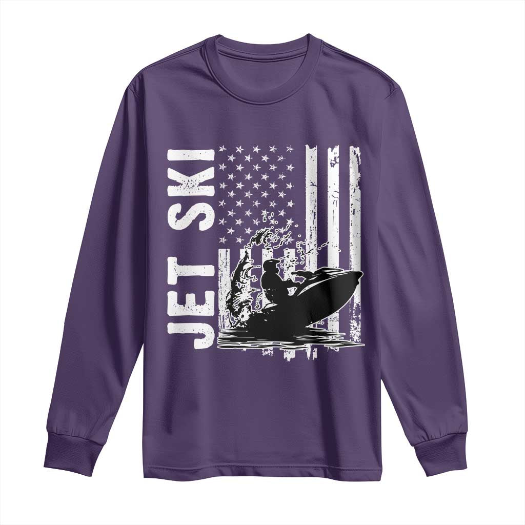 Jet Ski Lover Long Sleeve Shirt Vintage Ski Rider American Flag Water Sport - Wonder Print Shop