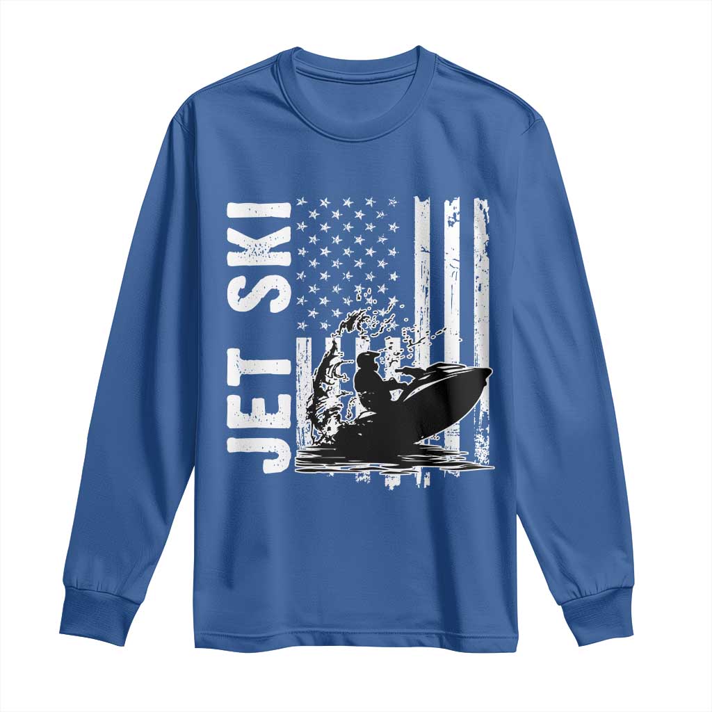 Jet Ski Lover Long Sleeve Shirt Vintage Ski Rider American Flag Water Sport - Wonder Print Shop