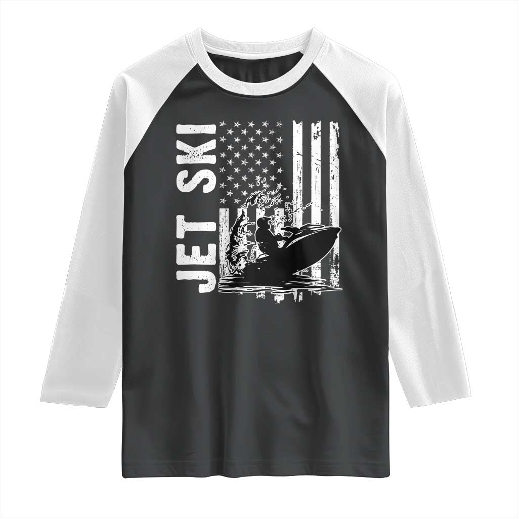 Jet Ski Lover Raglan Shirt Vintage Ski Rider American Flag Water Sport - Wonder Print Shop