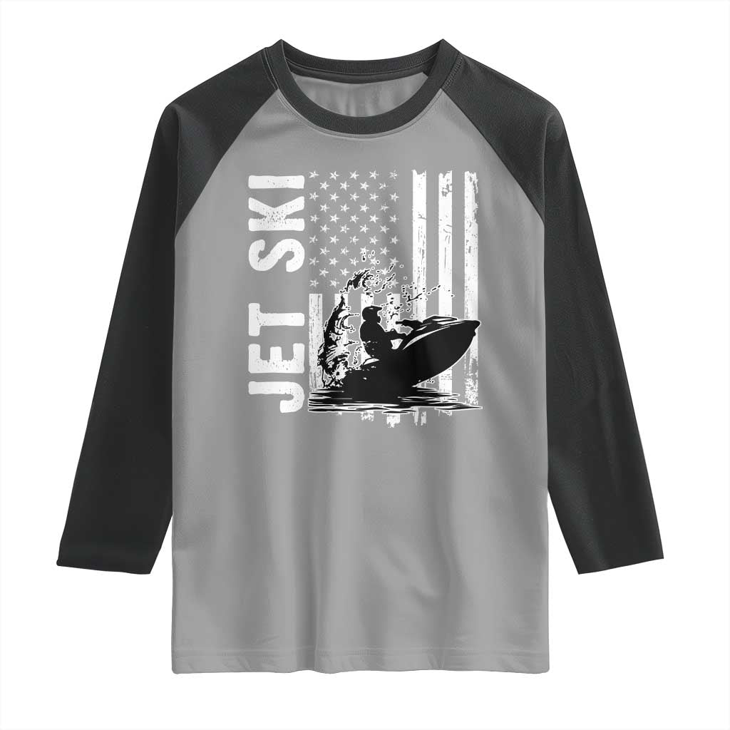 Jet Ski Lover Raglan Shirt Vintage Ski Rider American Flag Water Sport - Wonder Print Shop