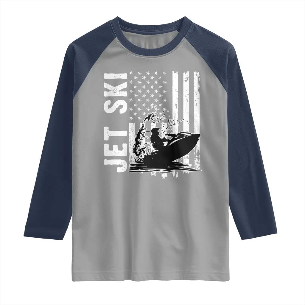 Jet Ski Lover Raglan Shirt Vintage Ski Rider American Flag Water Sport - Wonder Print Shop