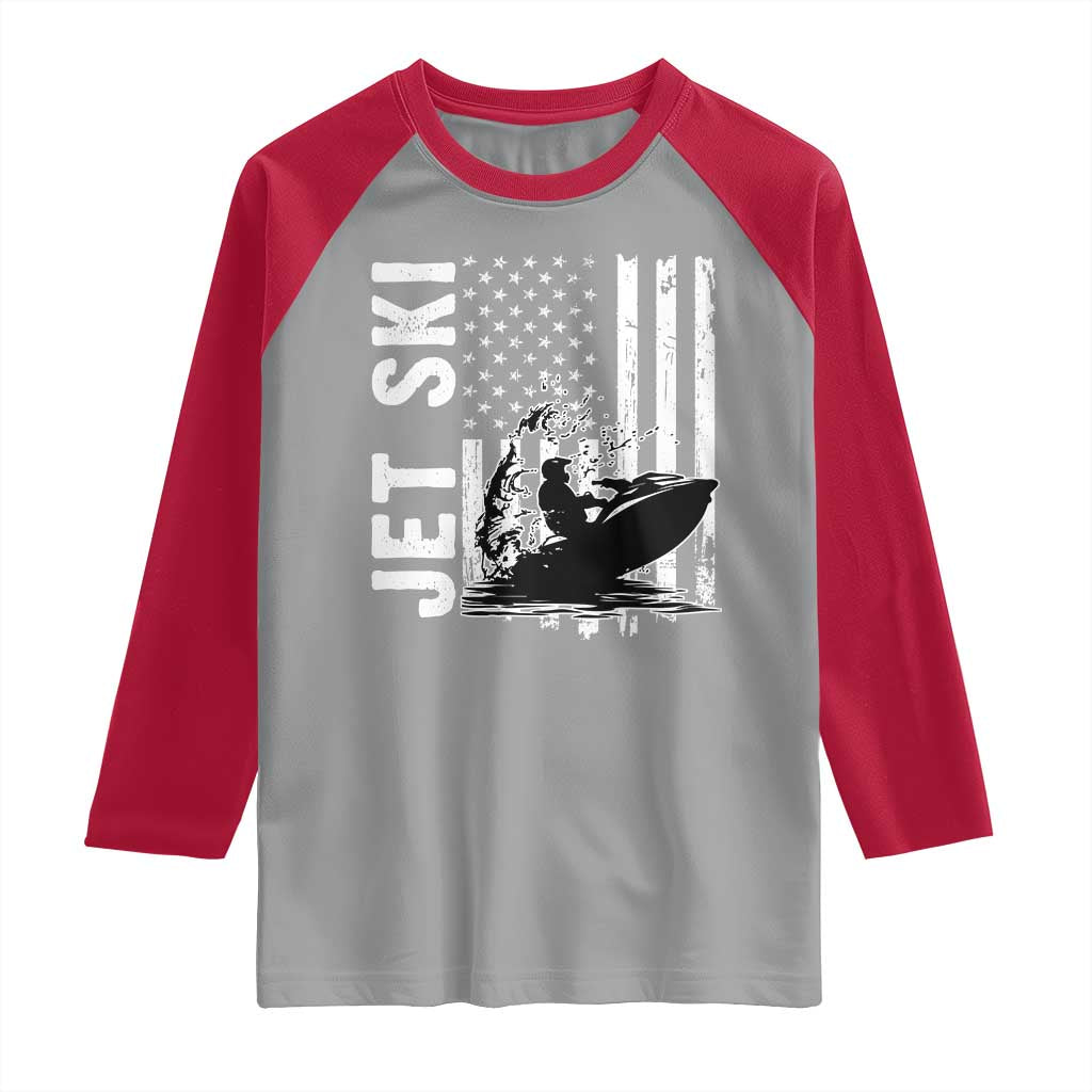 Jet Ski Lover Raglan Shirt Vintage Ski Rider American Flag Water Sport - Wonder Print Shop