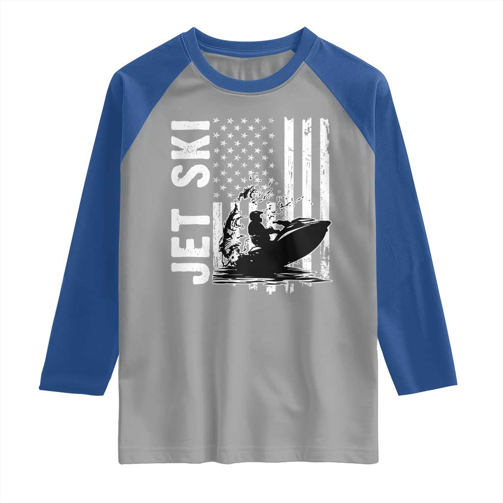 Jet Ski Lover Raglan Shirt Vintage Ski Rider American Flag Water Sport - Wonder Print Shop