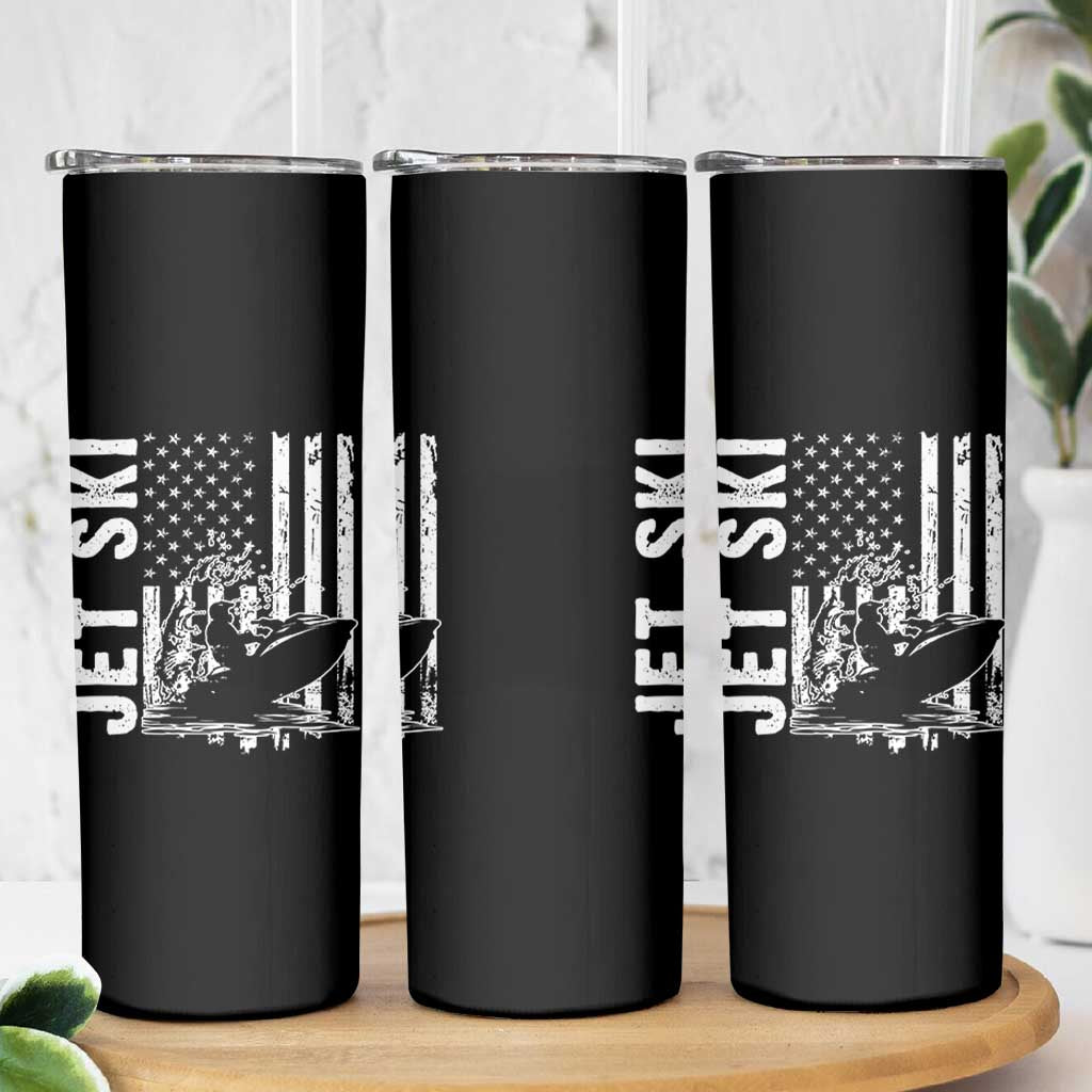 Jet Ski Lover Skinny Tumbler Vintage Ski Rider American Flag Water Sport - Wonder Print Shop