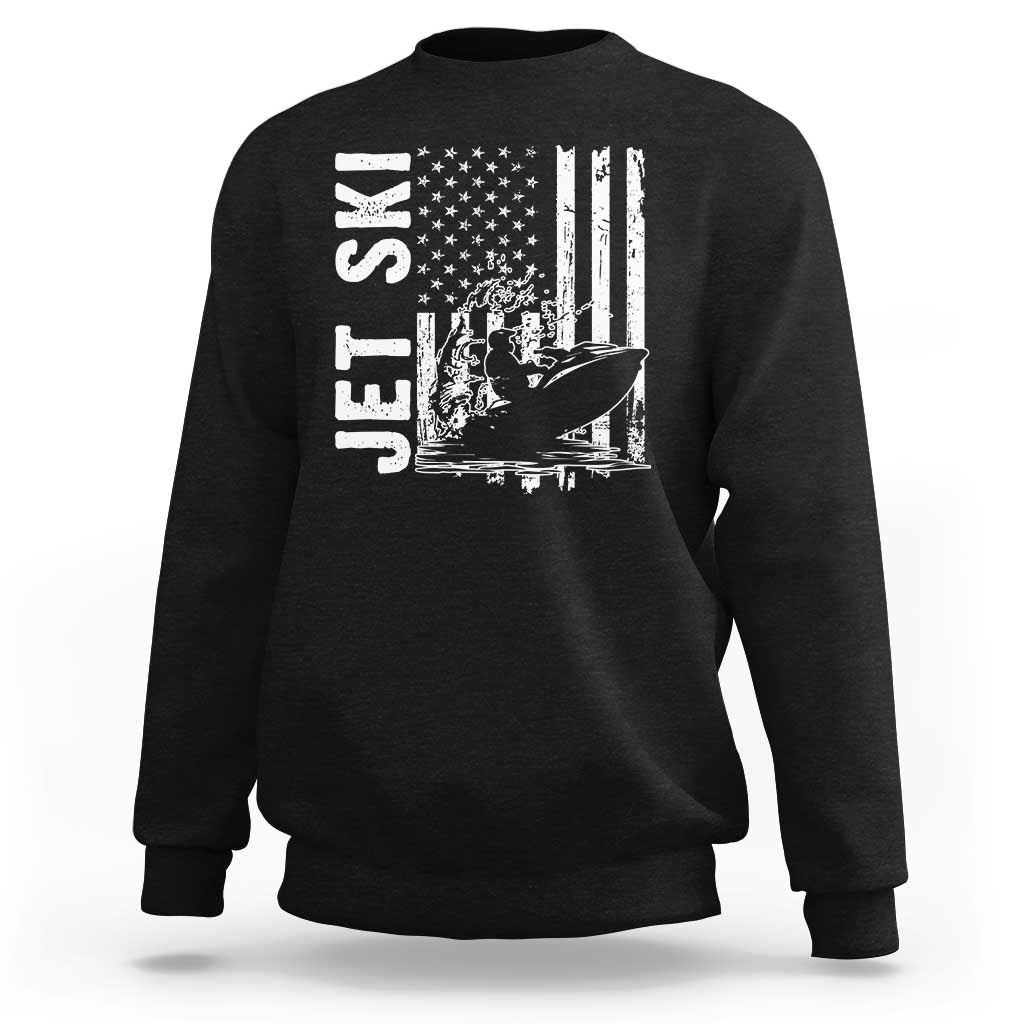 Jet Ski Lover Sweatshirt Vintage Ski Rider American Flag Water Sport - Wonder Print Shop