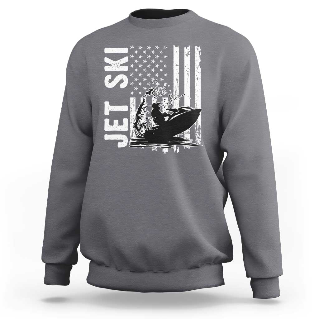 Jet Ski Lover Sweatshirt Vintage Ski Rider American Flag Water Sport - Wonder Print Shop
