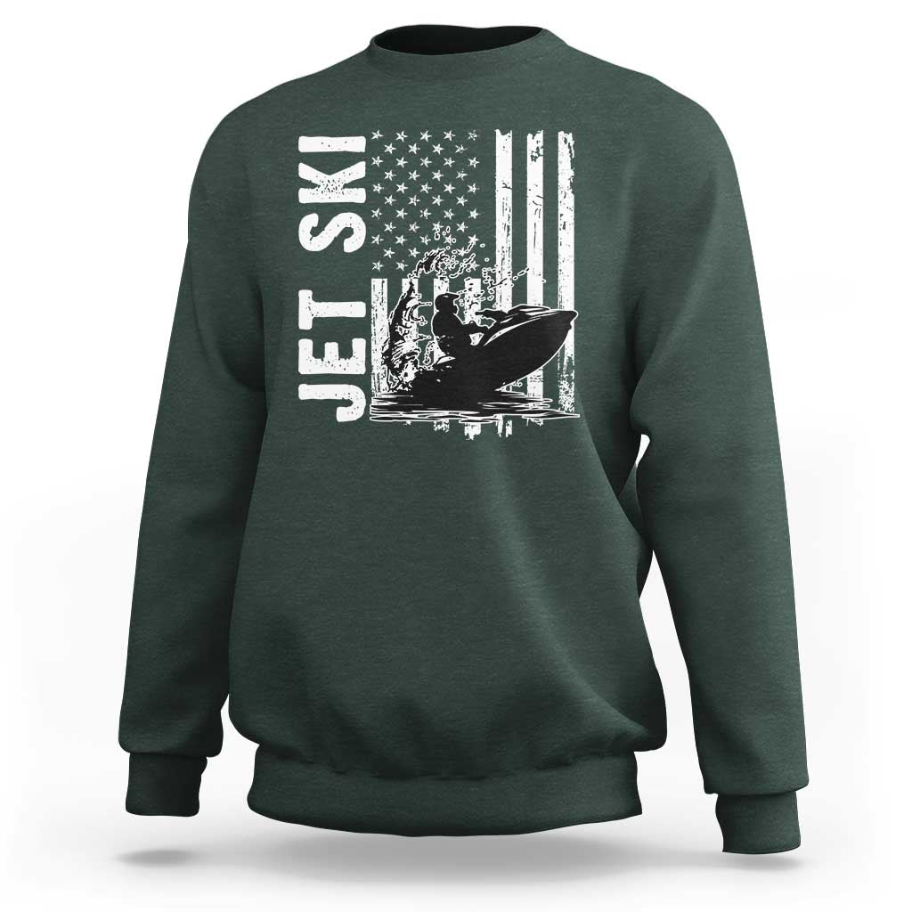 Jet Ski Lover Sweatshirt Vintage Ski Rider American Flag Water Sport - Wonder Print Shop
