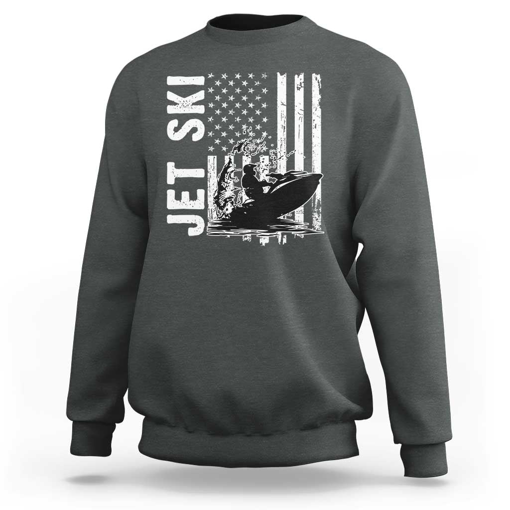 Jet Ski Lover Sweatshirt Vintage Ski Rider American Flag Water Sport - Wonder Print Shop