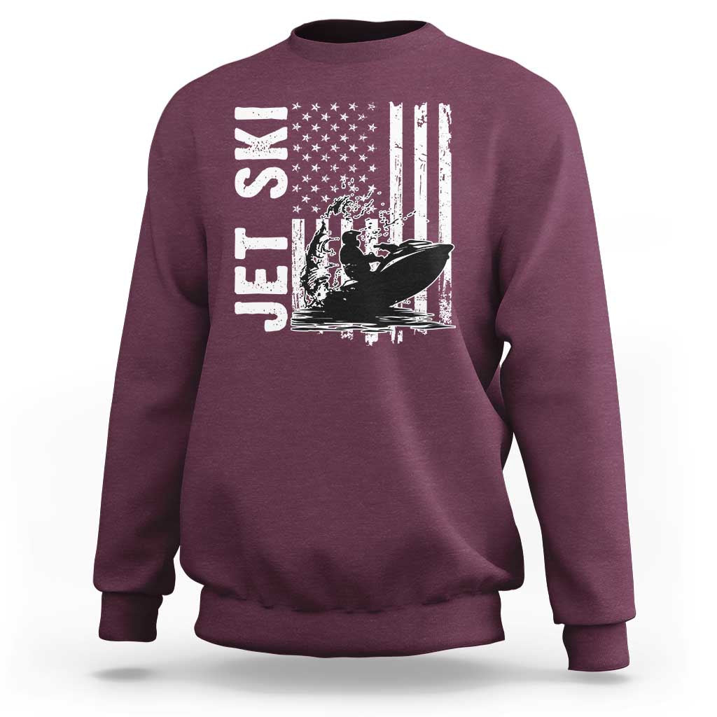Jet Ski Lover Sweatshirt Vintage Ski Rider American Flag Water Sport - Wonder Print Shop