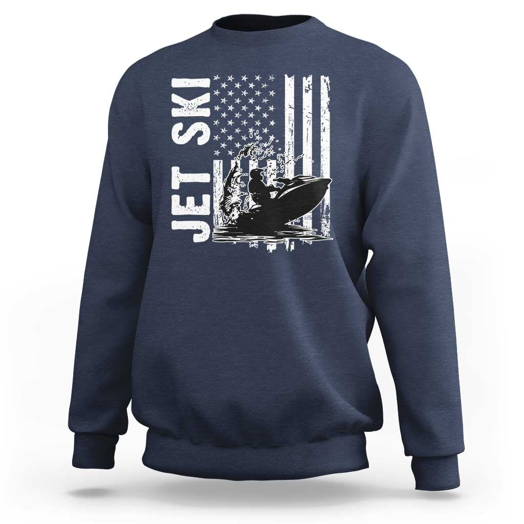 Jet Ski Lover Sweatshirt Vintage Ski Rider American Flag Water Sport - Wonder Print Shop