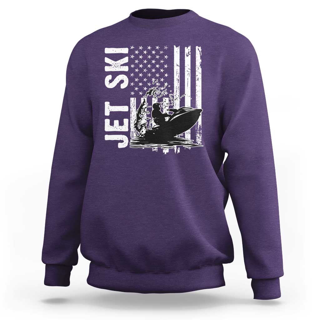 Jet Ski Lover Sweatshirt Vintage Ski Rider American Flag Water Sport - Wonder Print Shop
