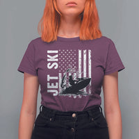 Jet Ski Lover T Shirt For Women Vintage Ski Rider American Flag Water Sport - Wonder Print Shop