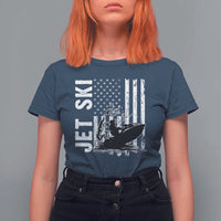 Jet Ski Lover T Shirt For Women Vintage Ski Rider American Flag Water Sport - Wonder Print Shop