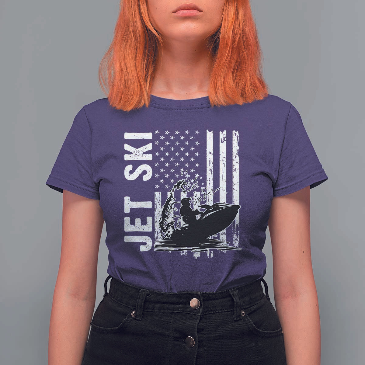 Jet Ski Lover T Shirt For Women Vintage Ski Rider American Flag Water Sport - Wonder Print Shop
