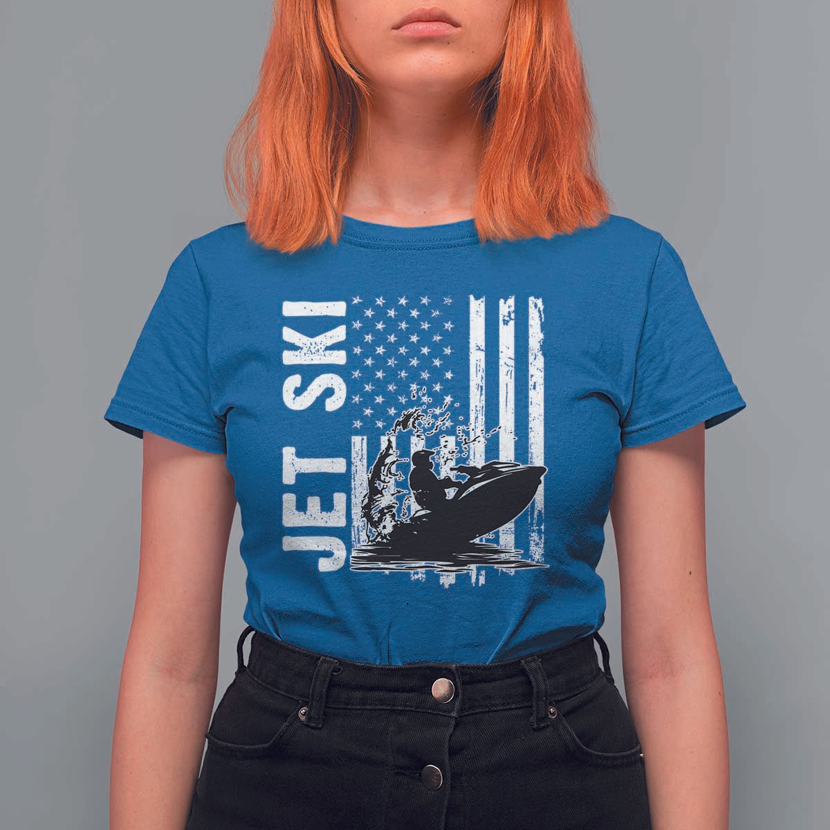 Jet Ski Lover T Shirt For Women Vintage Ski Rider American Flag Water Sport - Wonder Print Shop