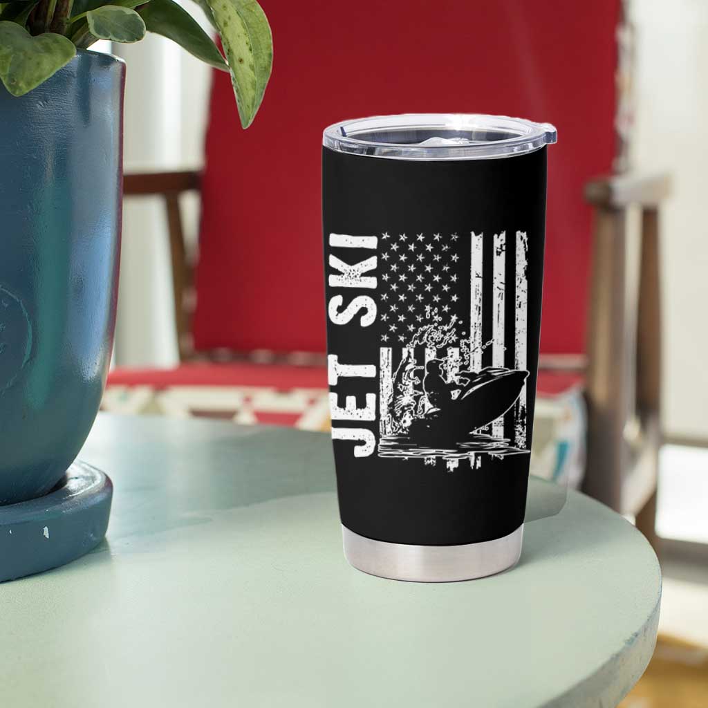 Jet Ski Lover Tumbler Cup Vintage Ski Rider American Flag Water Sport - Wonder Print Shop