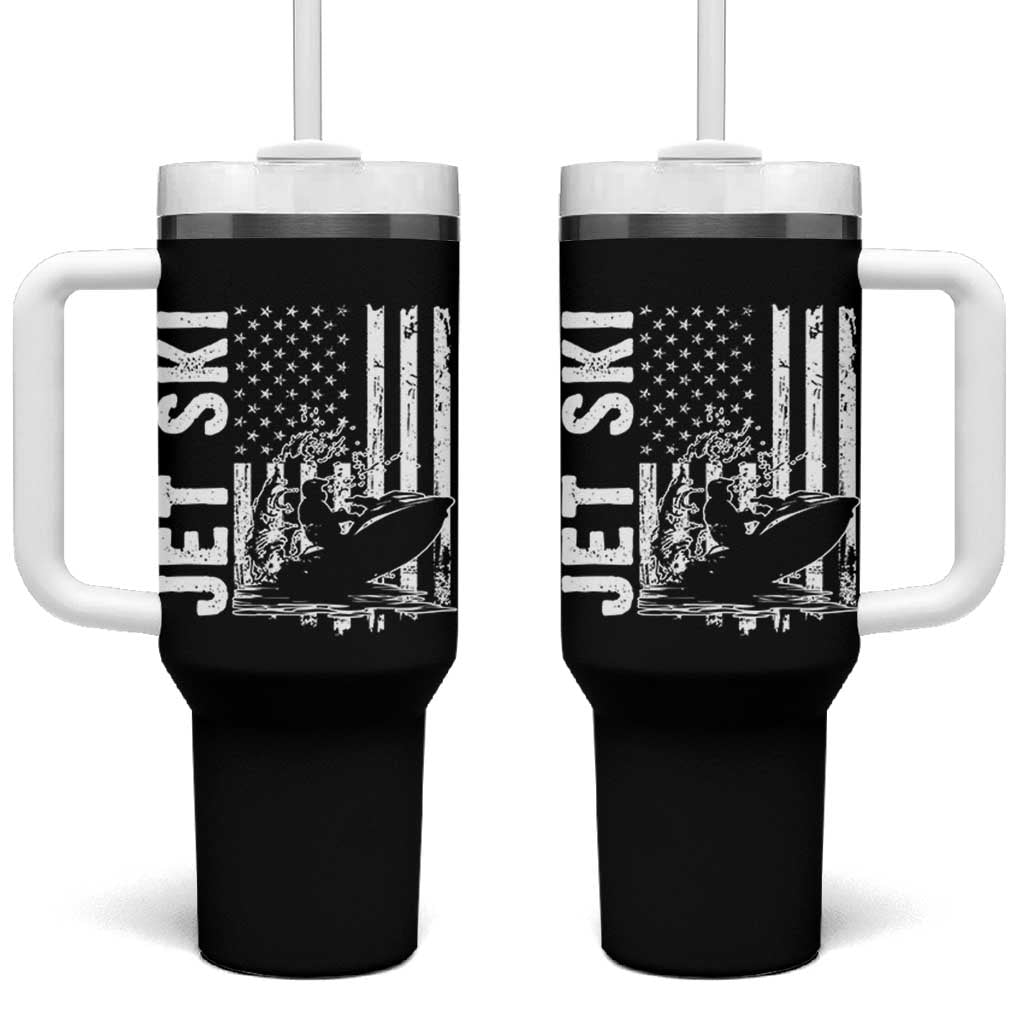 Jet Ski Lover Tumbler With Handle Vintage Ski Rider American Flag Water Sport - Wonder Print Shop