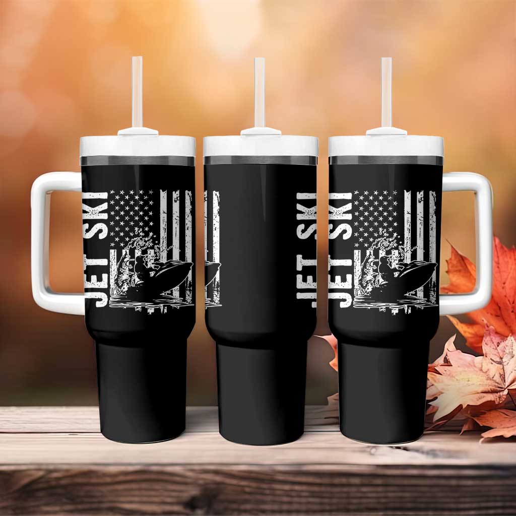 Jet Ski Lover Tumbler With Handle Vintage Ski Rider American Flag Water Sport - Wonder Print Shop