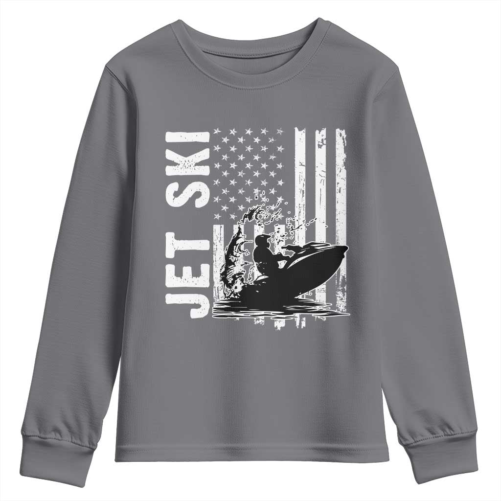 Jet Ski Lover Youth Sweatshirt Vintage Ski Rider American Flag Water Sport - Wonder Print Shop