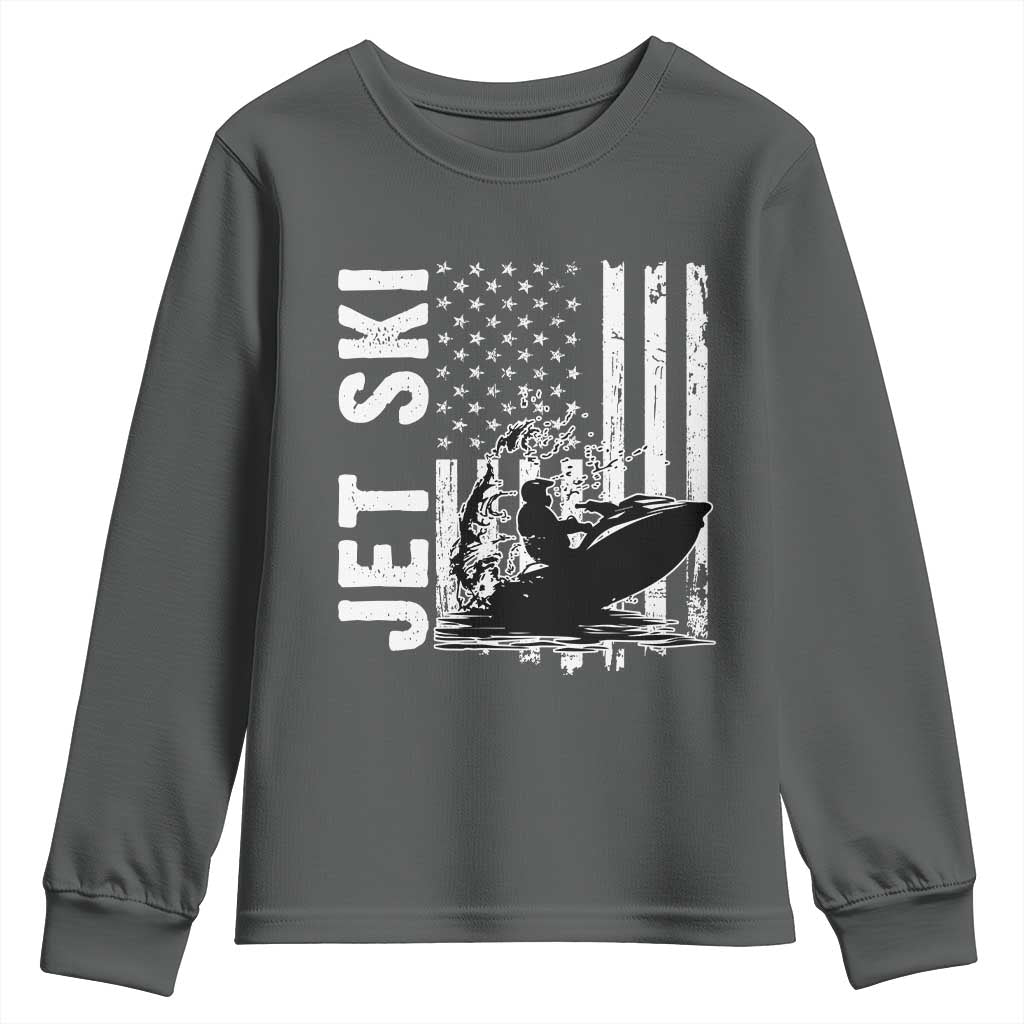 Jet Ski Lover Youth Sweatshirt Vintage Ski Rider American Flag Water Sport - Wonder Print Shop