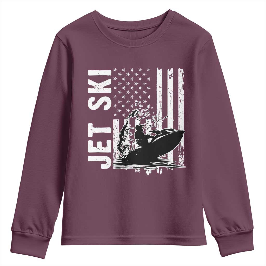Jet Ski Lover Youth Sweatshirt Vintage Ski Rider American Flag Water Sport - Wonder Print Shop