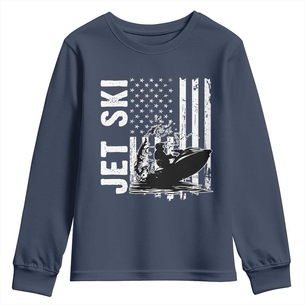 Jet Ski Lover Youth Sweatshirt Vintage Ski Rider American Flag Water Sport - Wonder Print Shop