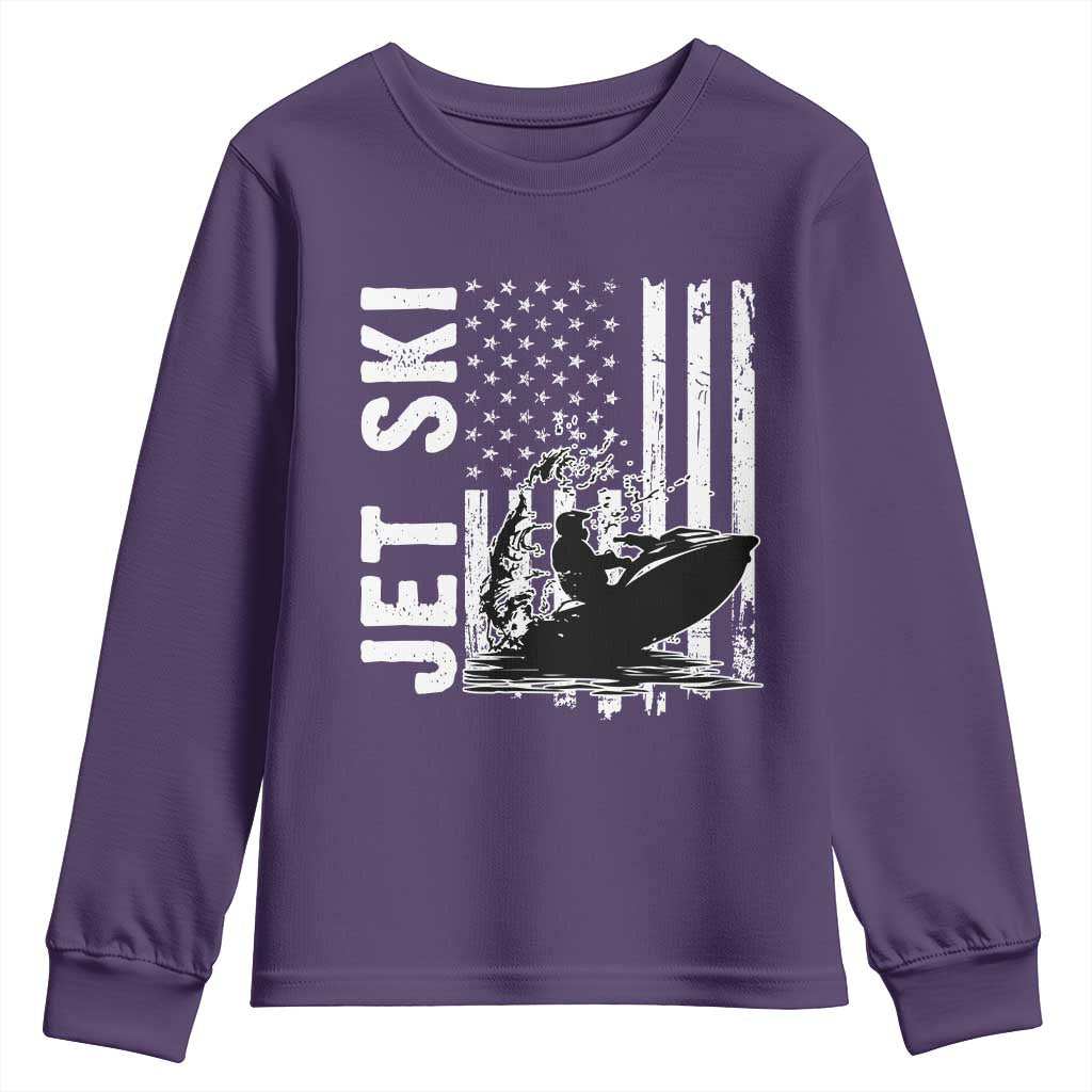 Jet Ski Lover Youth Sweatshirt Vintage Ski Rider American Flag Water Sport - Wonder Print Shop