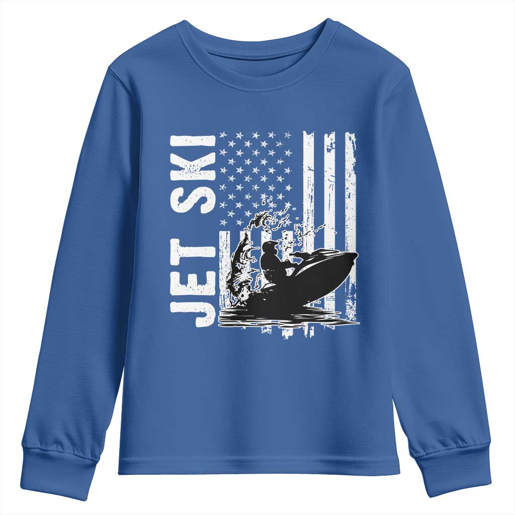 Jet Ski Lover Youth Sweatshirt Vintage Ski Rider American Flag Water Sport - Wonder Print Shop