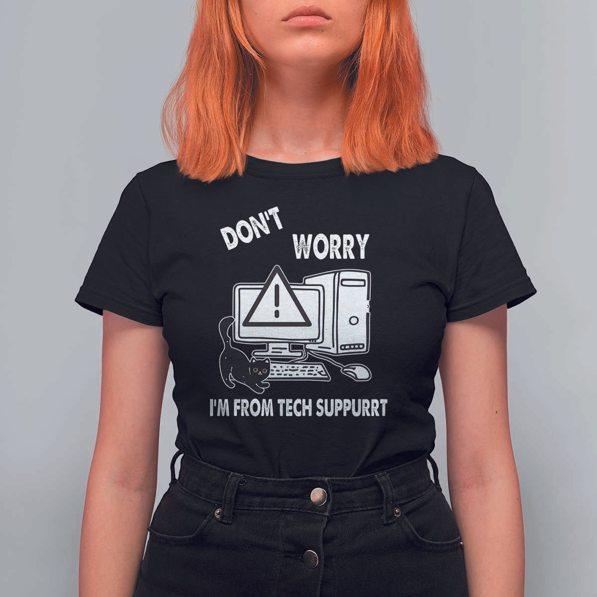 Funny Programming Cat T Shirt For Women Don't Worry I'm From Tech Suppurrt Support Computer - Wonder Print Shop