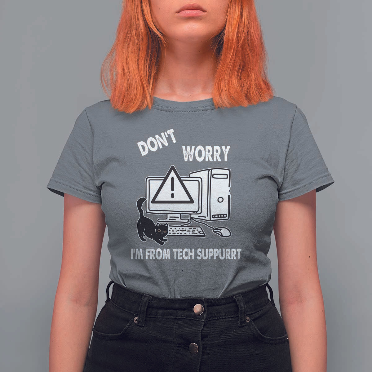 Funny Programming Cat T Shirt For Women Don't Worry I'm From Tech Suppurrt Support Computer - Wonder Print Shop