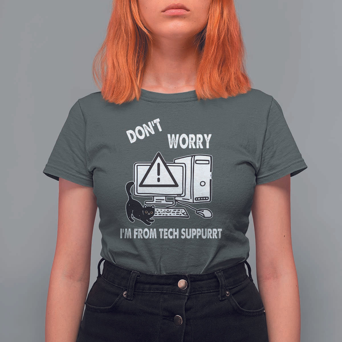 Funny Programming Cat T Shirt For Women Don't Worry I'm From Tech Suppurrt Support Computer - Wonder Print Shop