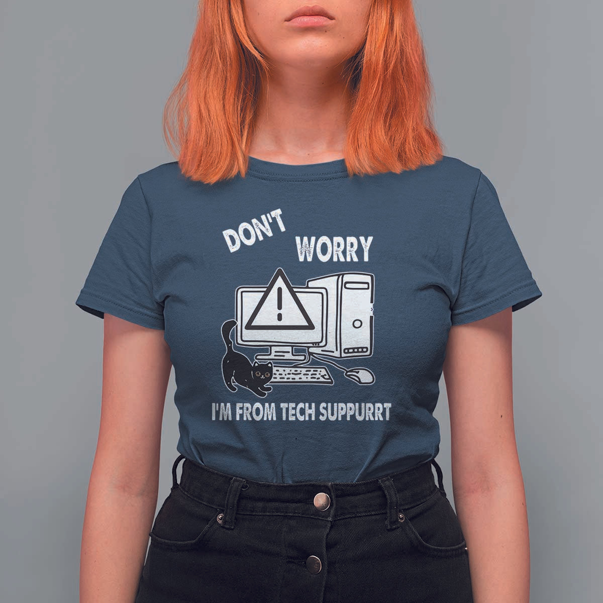Funny Programming Cat T Shirt For Women Don't Worry I'm From Tech Suppurrt Support Computer - Wonder Print Shop
