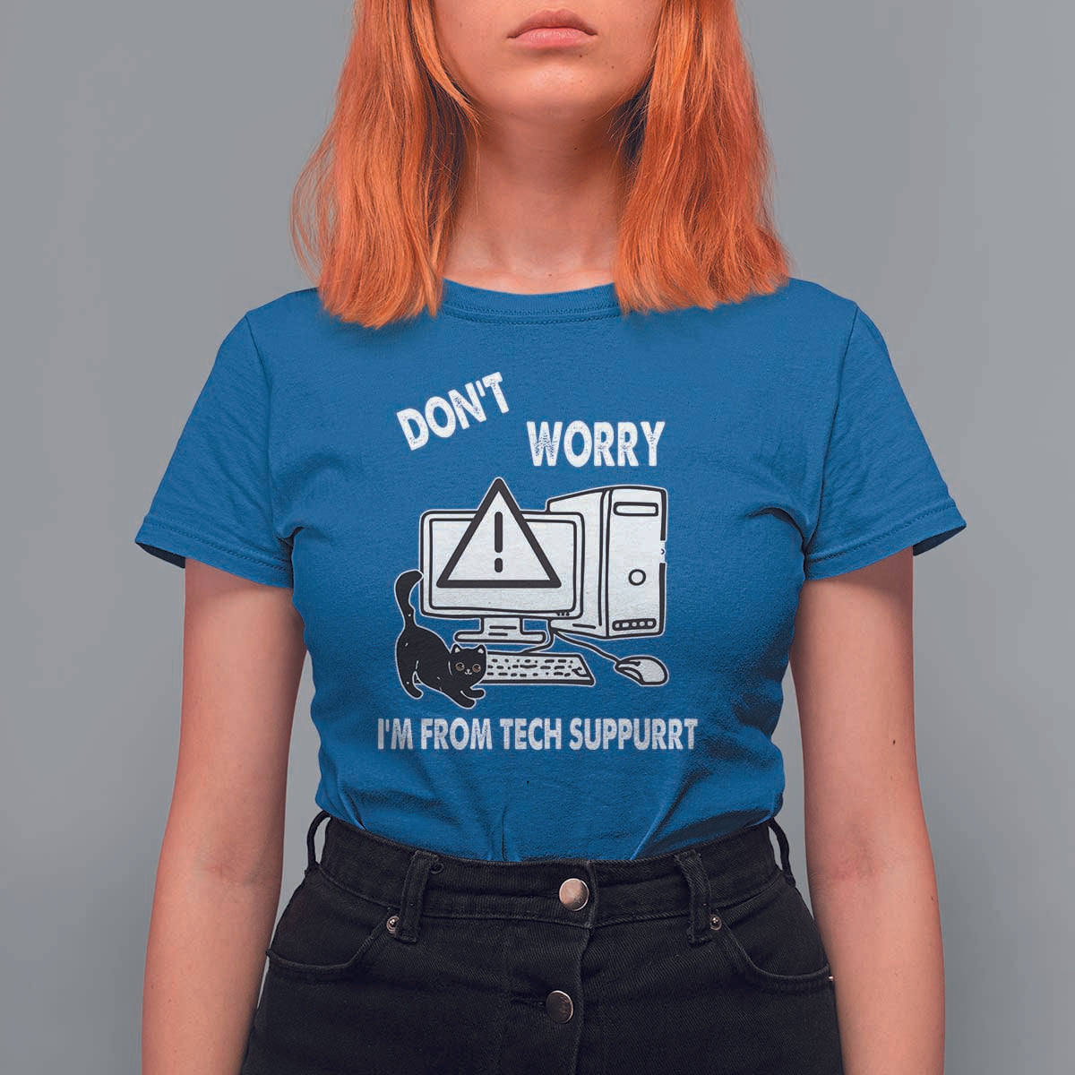 Funny Programming Cat T Shirt For Women Don't Worry I'm From Tech Suppurrt Support Computer - Wonder Print Shop