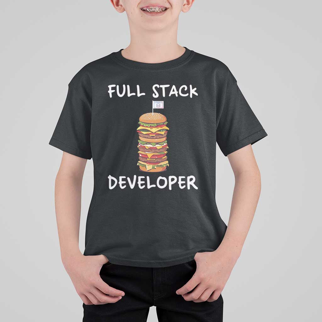 Funny Programmer T Shirt For Kid Full Stack Developer Computer Science Hamburger - Wonder Print Shop