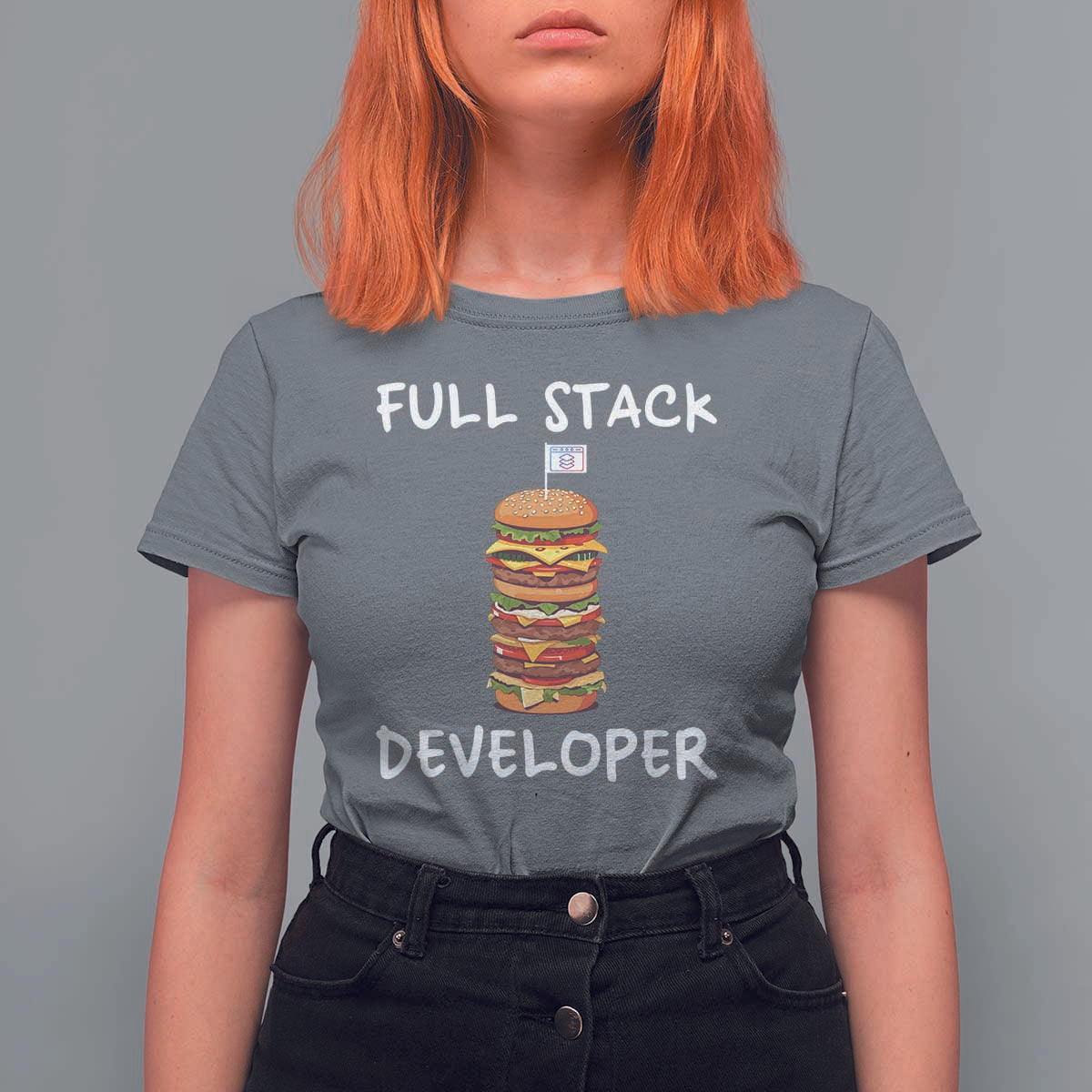 Funny Programmer T Shirt For Women Full Stack Developer Computer Science Hamburger - Wonder Print Shop