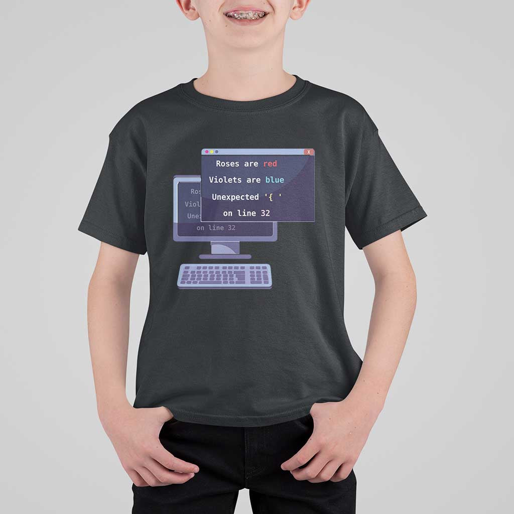 Funny Programmer T Shirt For Kid Roses Are Red Violets Are Blue Unexpected On Line 32 - Wonder Print Shop