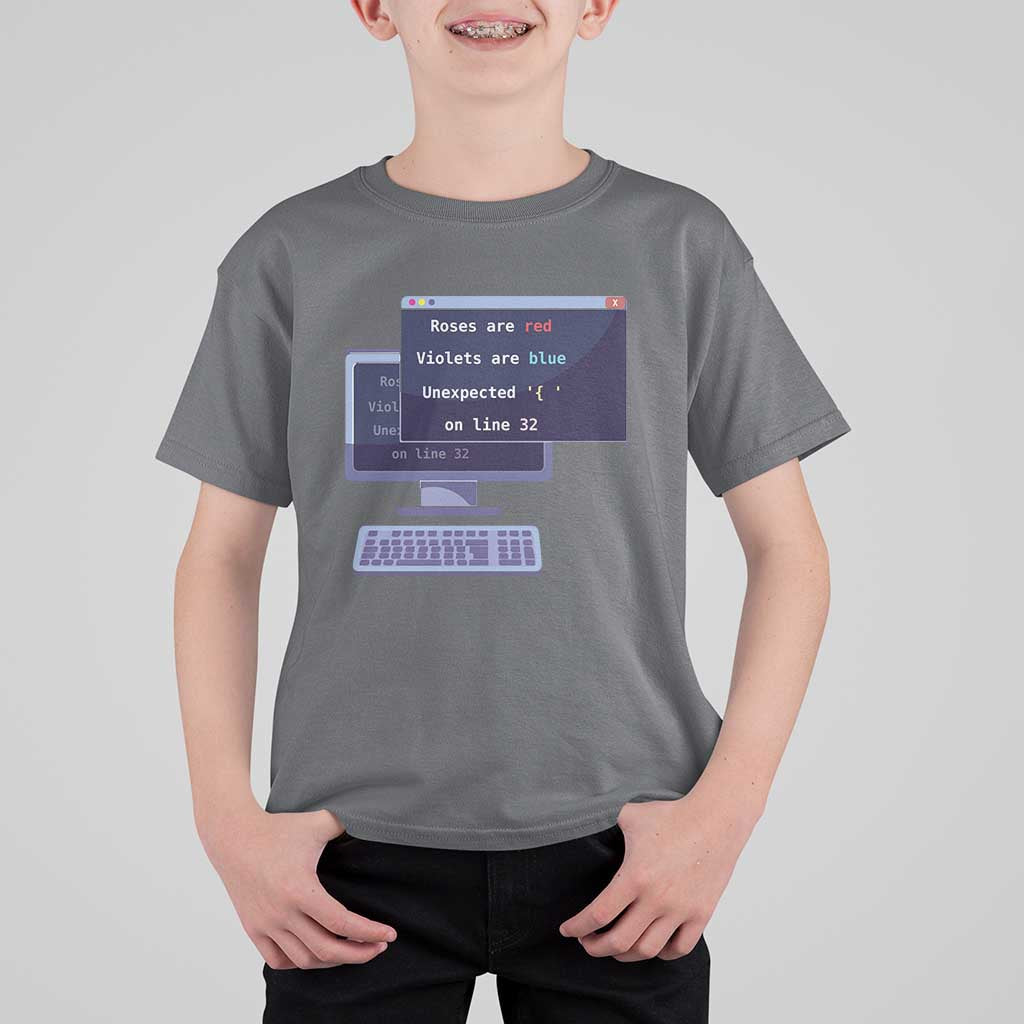 Funny Programmer T Shirt For Kid Roses Are Red Violets Are Blue Unexpected On Line 32 - Wonder Print Shop