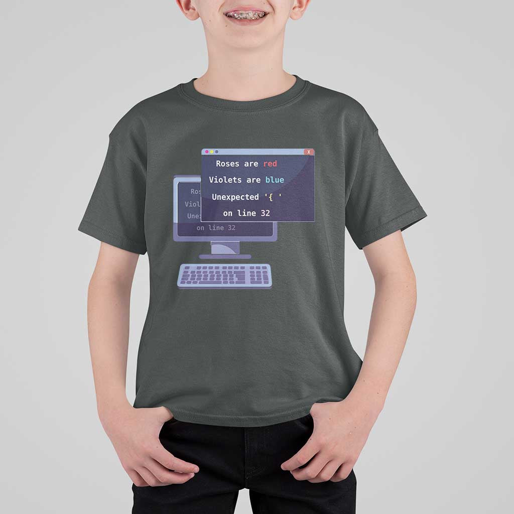 Funny Programmer T Shirt For Kid Roses Are Red Violets Are Blue Unexpected On Line 32 - Wonder Print Shop